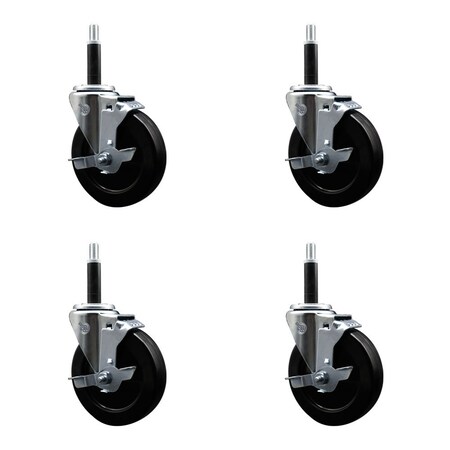 Service Caster 5'' Hard Rubber Swivel 3/4'' Expanding Stem Caster Set with Brake, 4PK SCC-EX20S514-HRS-TLB-34-4